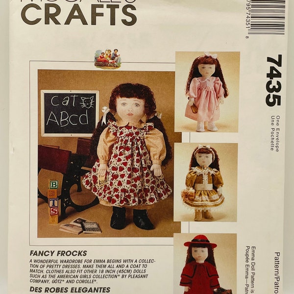 18 Inch Doll Clothes Sewing Pattern - McCall's 7435 - Fancy Frocks - Pretty Dresses and Coat - Clothes for American Girl Doll