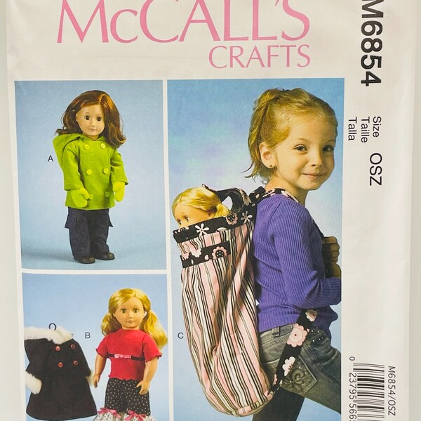 18 Inch Doll Backpack Pattern - McCall's 6854 - Sewing Pattern or Winter Clothes for 18 Inch Dolls - Fits American Girl Doll - Coat, Mittens