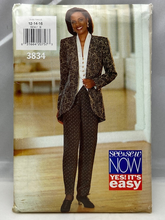 Misses' Pantsuit Sewing Pattern See & Sew 3834 Ladies Loose Fitting Jacket,  Top, and Pants Sewing Pattern Sizes 12, 14, 16 Pant Suit 