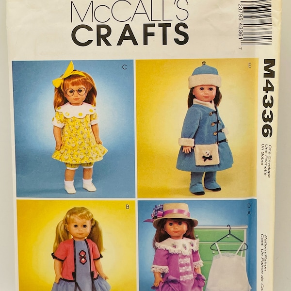 18 Inch Doll Clothes Pattern - McCall's 4336 - 5 Outfits Fits American Girl Doll - Chemise, Pants, Dress, Bloomers, Crown, Leggings