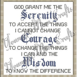 Serenity Prayer Counted Cross Stitch Pattern PDF Download
