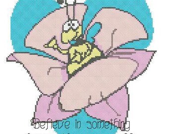 Cartoon Peekaboo Bee "Believe" Cross Stitch Pattern PDF: