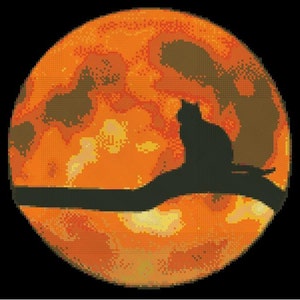Cat on the Moon Counted Cross Stitch Chart - Pattern only Digital PDF