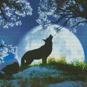 Howling Moon Counted Cross Stitch pattern only PDF: