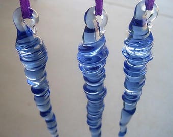 Icicles One to Eight 6" Blue Glass Handmade Christmas Ornaments