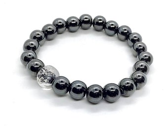 Pulsera de hematita conmemorativa para mascotas con una cuenta para cenizas de cremación, Inspire Glass Studio