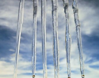 Handmade Icicles, Set of 3, Three Glass 4"-6" Skinny Holiday Ornament Home Decoration