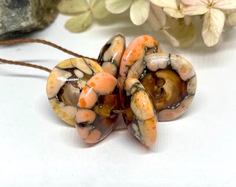 Coral Lampwork Glass Beads with Silver Foil (Set of 6), Inspire Glass Studio