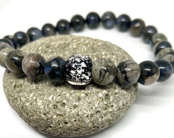 Pet Memorial Bracelet: Cremation Ashes Bead, Gray African Opal