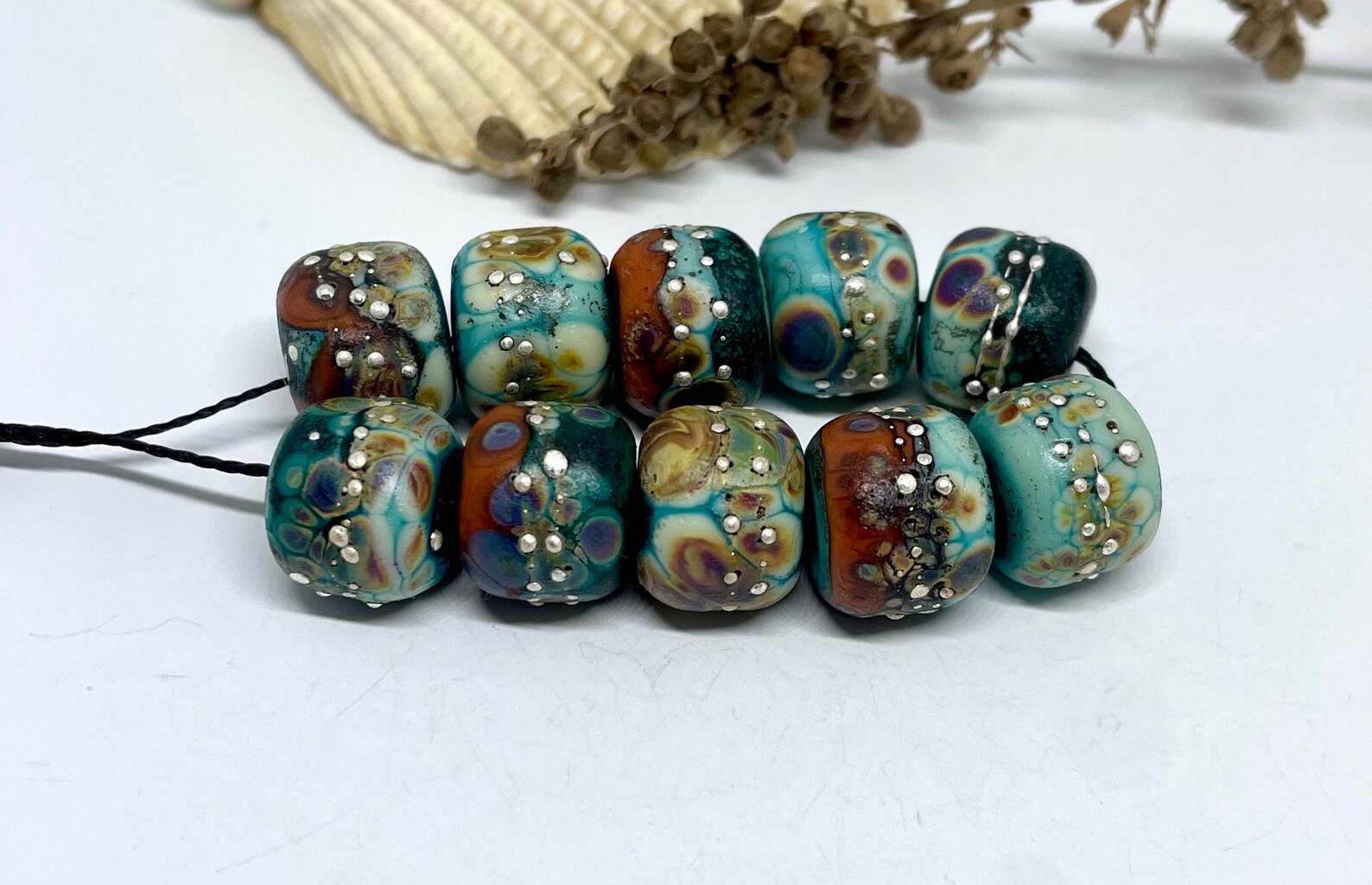 Lampwork Bead Set of 10 Handmade Rustic Turquoise Green Raku - Etsy