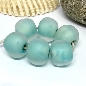 Glass Lampwork Set of 6 Green, Etched  Glass Beads, Handmade Lampwork, Inspire Glass Studio