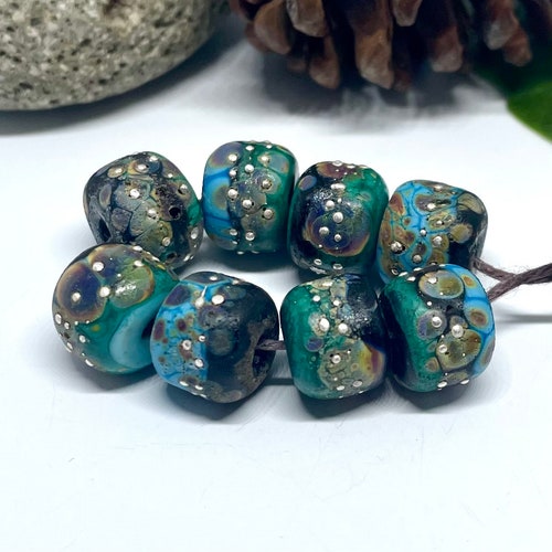 Lampwork Bead Set of 10 Handmade Rustic Turquoise Green Raku - Etsy