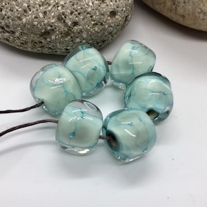Glass Lampwork 6 Green Encased Glass Beads MTO (made to order)