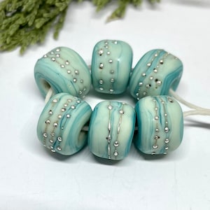 Turquoise Lampwork Bead Set: Green Copper Fine Silver Wire Beads