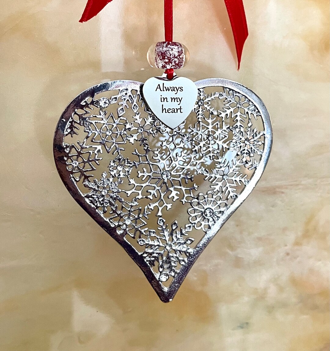 Memorial Ornament With One Pet Ashes Bead Large Metal Heart Etsy