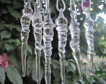 Icicles 6 Handmade Glass Mini Small Icicles 3"-4" Holiday Ornament Home Decoration