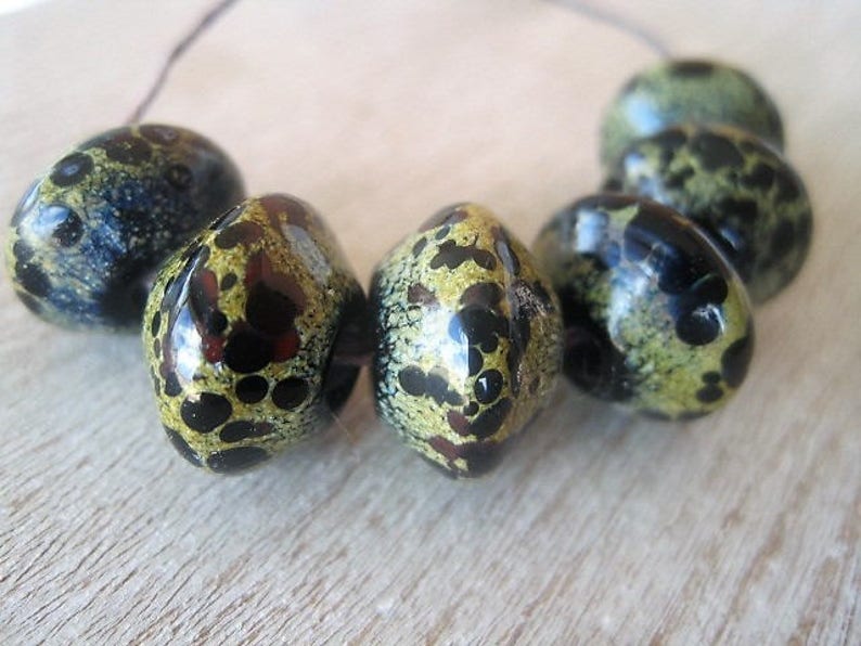 Lampwork Rustic 6 Black Glossy Raku Bicone Beads