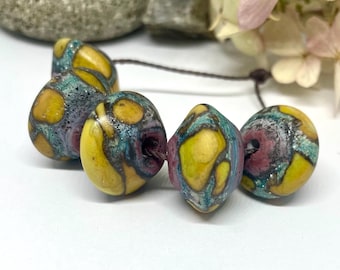 Lampwork Beads, Rustic Etched Coppery Handmade Beads with silver foil- InspireGlassStudio