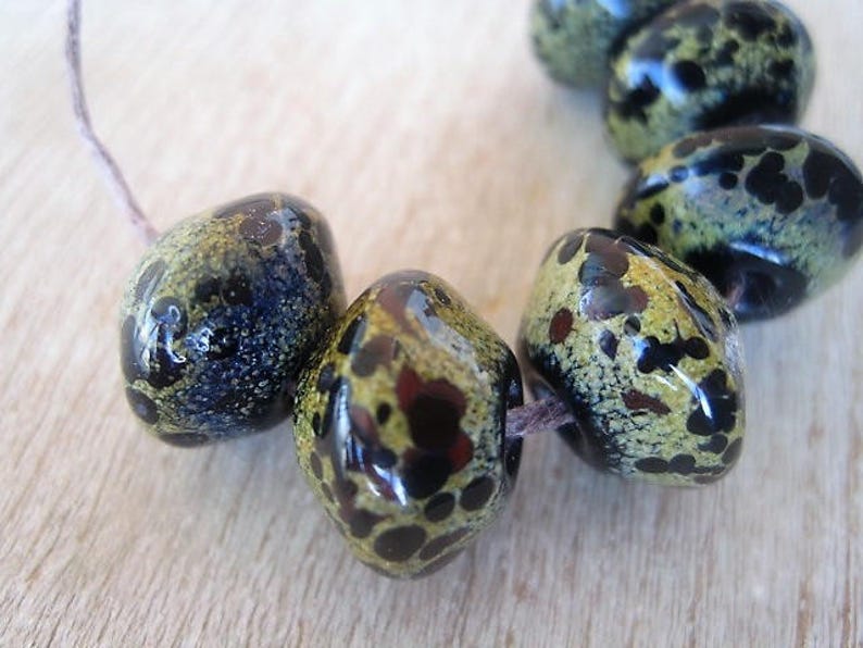 Lampwork Rustic 6 Black Glossy Raku Bicone Beads