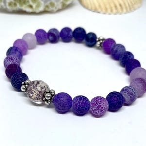 Pet Memorial Bracelet: Purple Agate Ashes Keepsake with Sterling Silver, One Ash Bead