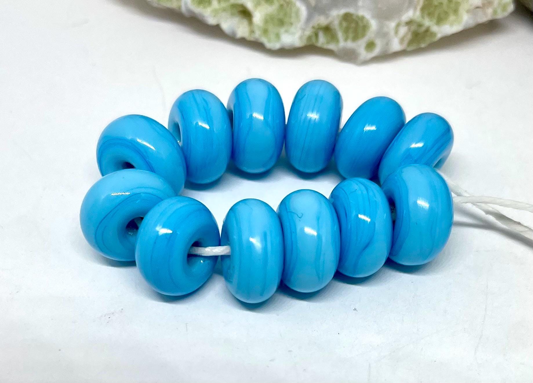 Lampwork Glass Bead Set of 12 Turquoise Blue Spacer Beads, Inspire