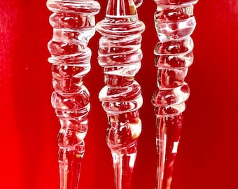 Icicles 6 Handmade Glass Mini Small Icicles 3"-4" Holiday Ornament Home Decoration