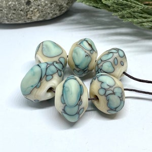 Lampwork Rustic set of 6 Etched Ivory green speckled Handmade Beads