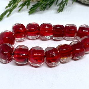 Glass Lampwork Set of 14 Red Glass Handmade Beads, Red Nugget Beads, Inspire Glass Studio
