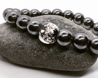 Pet Memorial Bracelet: Hematite Beads with Cremation Ashes Bead