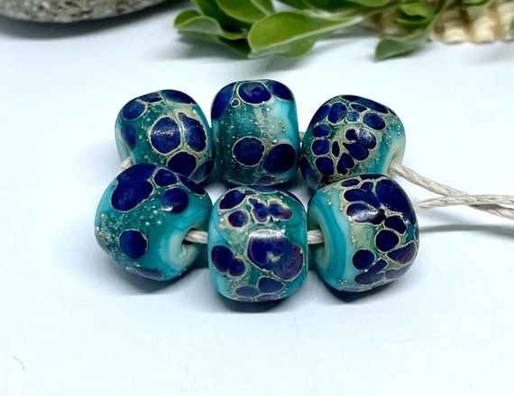 Lampwork Glass Bead Set of 6 Etched Green Purple/ Blue - Etsy