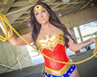 Wonder Superhero Woman COSTUME w/SEQUINS and Star-Spangled Bottoms
