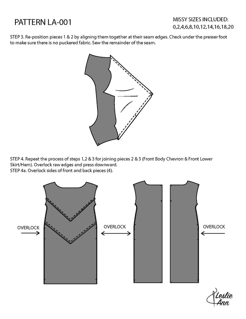 Womens Tunic/Sheath Chevron Dress Sewing Pattern PDF image 7