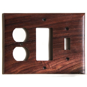 Black Walnut Wood 3-Gang Combo Cover Plate: Art Nouveau Style
