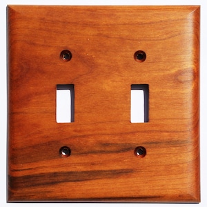 Figured Cherry Wood Light Switch Cover Plate for Wall Art Decor Interior Design Ideas for Home Unique Natural Wood Double Switch Plate