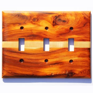 Yew Wood Light Switch Cover Plate for Wall Art Decor Interior Design Ideas for Home Unique Natural Wood Three Gang Switch Plate Cover