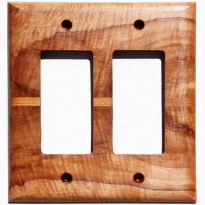 Curly Maple Double Rocker Switch Plate: Art Nouveau Wood Wall Decor