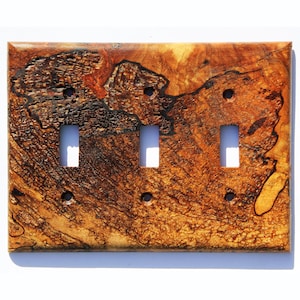 Spalted Maple Light Switch Cover Plate for Wall Art Decor Interior Design Ideas for Home Unique Natural Wood Three Gang Switch Plate Cover