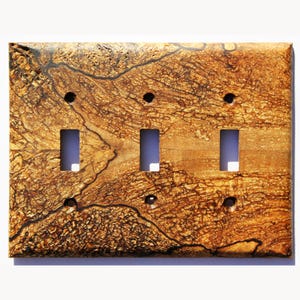 Spalted Maple Light Switch Cover Plate for Wall Art Decor Interior Design Ideas for Home Unique Natural Wood Three Gang Switch Plate Cover