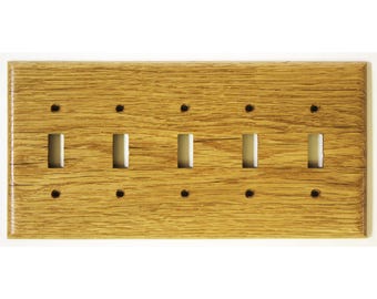 Weiße fünffach Schalterplatte / Naturholz aus Eiche