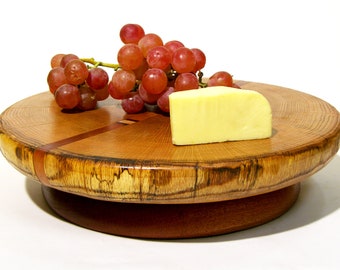 Double Sided 14" Red Oak Tree Slice and Mahogany Lazy Susan Turntable