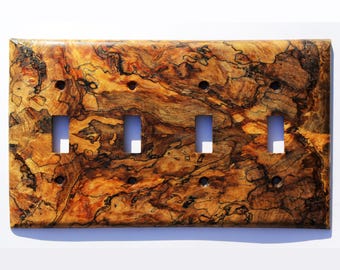 Spalted Maple fyrvägs vippströmbrytare: Väggplatta i jugendträ