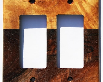 Figured Maple & Walnut Double Rocker Light Switch Cover Plate