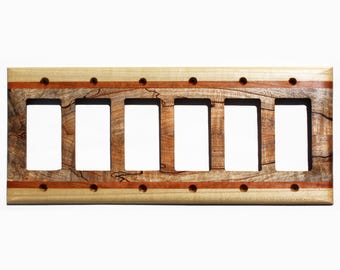 Spalted Maple Wood Six Gang Rocker Light Switch Cover Plate
