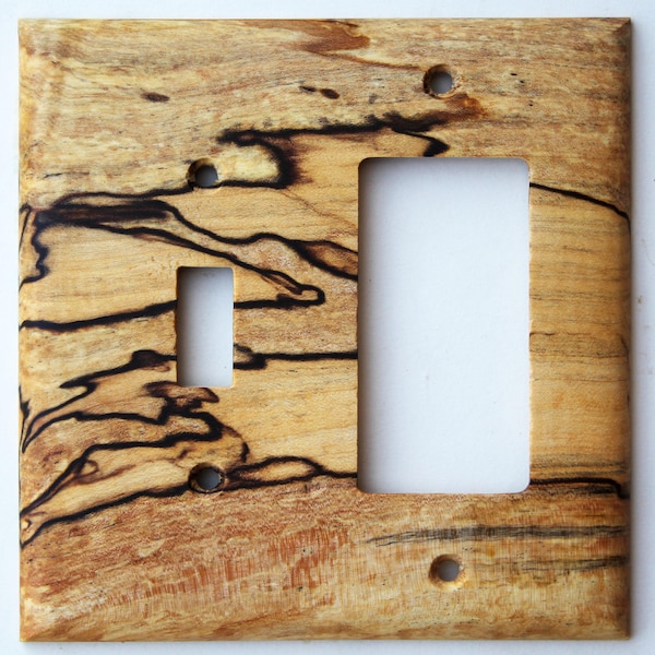 Spalted Maple Double Combo Rocker/Toggle Light Switch Cover