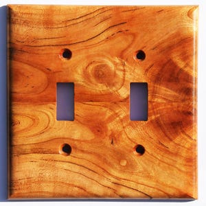 Figured Cherry Wood Light Switch Cover Plate for Wall Art Decor Interior Design Ideas for Home Unique Natural Wood Double Switch Plate