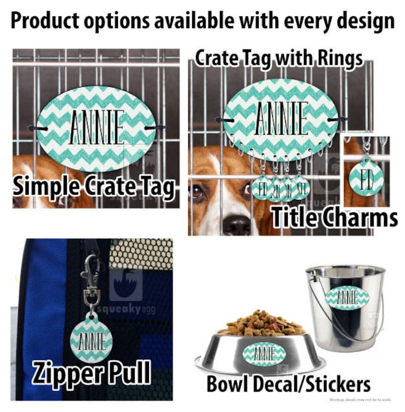 Crate Tag Matching Dog Crate Set Crate Tag with Rings Zipper Pull Crate Tag and Additional Matching Products Bowl Labels Sage