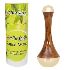 Face Acupoint Double Sided Kansa Wand Massager With Teak Wood Handle for Detoxification And Deep Relaxation.