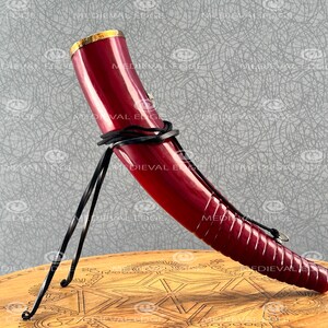 Medieval Battle Sound Viking Cattle Blowing Horn Novelty Red Color With Brass Finishing image 1