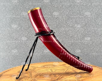 Medieval Battle Sound Viking Cattle Blowing Horn Novelty Red Color With Brass Finishing