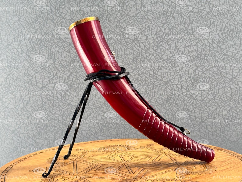 Medieval Battle Sound Viking Cattle Blowing Horn Novelty Red Color With Brass Finishing image 1